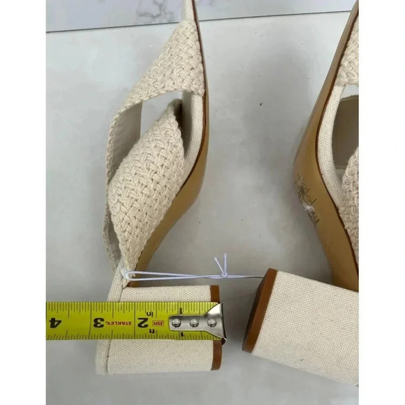 H&M Womens Square Toe Crossover Block Heels Crochet Mules Sandal Beige Sz 8 - Picture 8 of 9